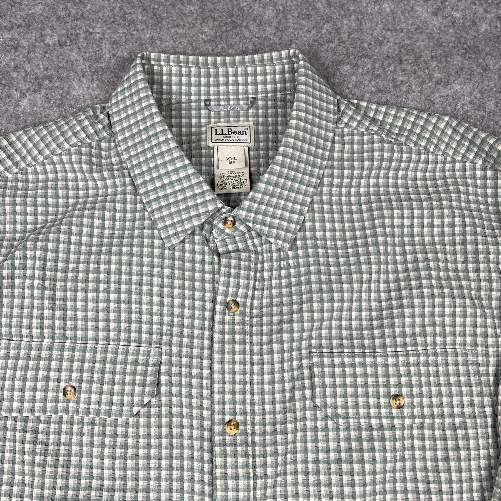 Ll Bean No Fly Zone Explorer Shirt Mens Xxl Green Gingham Plaid Seersucker